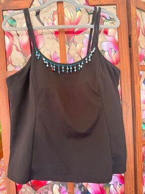 It Figures Beaded Black tankini top, size 20, XL or XXL